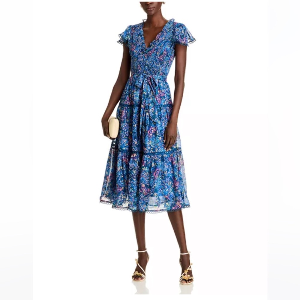 Metallic Floral Midi Dress